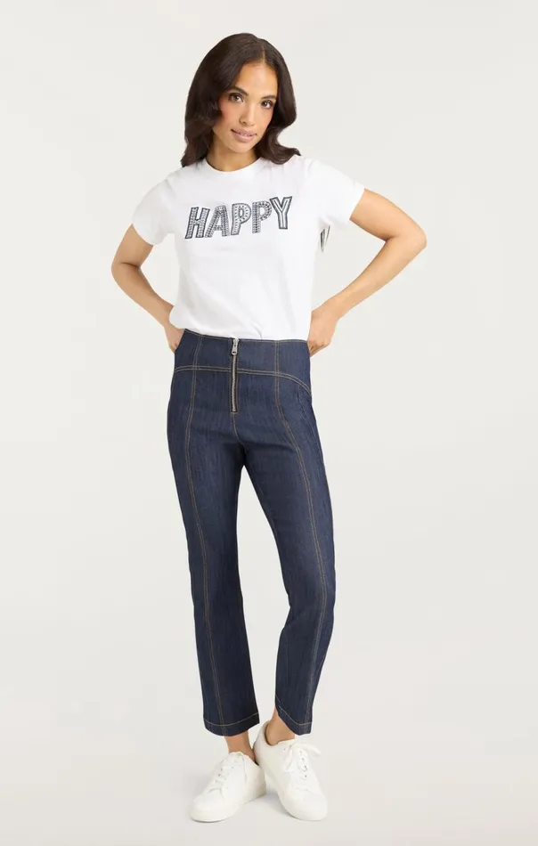Cinq Sept Embroidered Happy Tee Whitenavy Women Tees