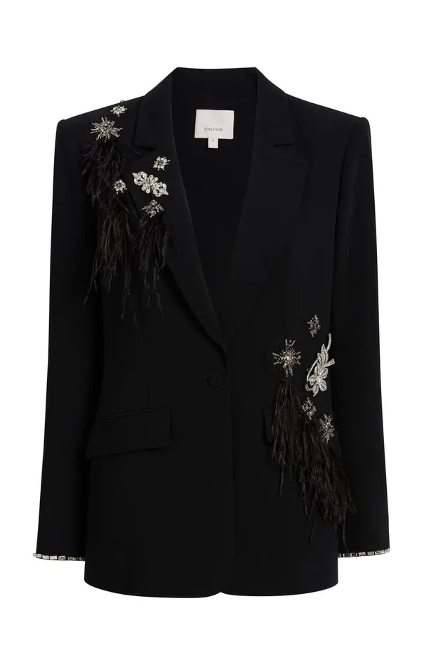 Cinq Sept Feather Bouquet Jamila Blazer Black Women Jackets