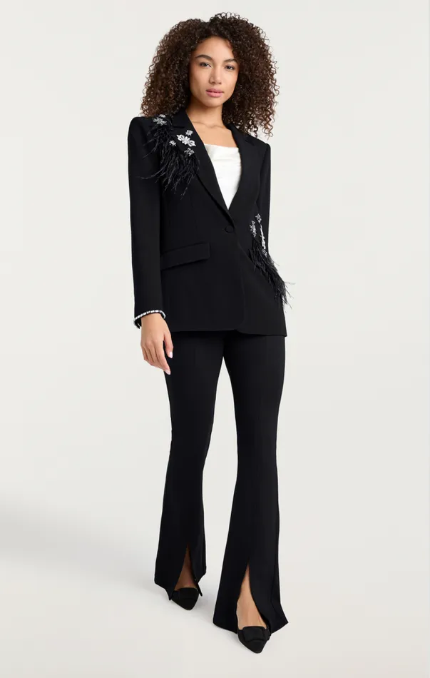 Cinq Sept Feather Bouquet Jamila Blazer Black Women Jackets