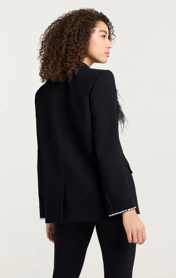Cinq Sept Feather Bouquet Jamila Blazer Black Women Jackets