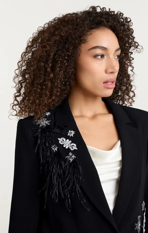 Cinq Sept Feather Bouquet Jamila Blazer Black Women Jackets