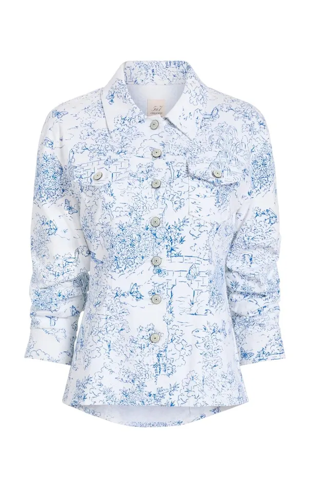 Cinq Sept Garden Toile Scrunched Canyon Jacket Whiteblue Women Jackets