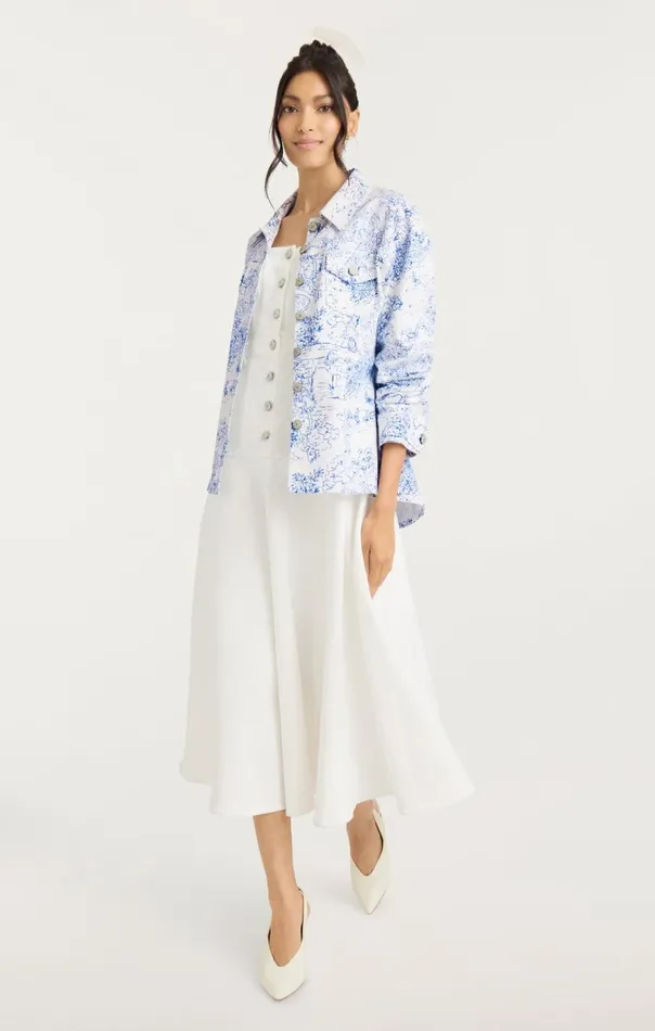 Cinq Sept Garden Toile Scrunched Canyon Jacket Whiteblue Women Jackets