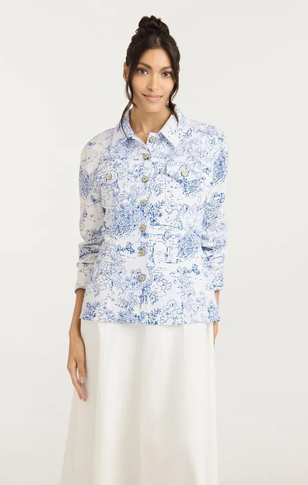 Cinq Sept Garden Toile Scrunched Canyon Jacket Whiteblue Women Jackets