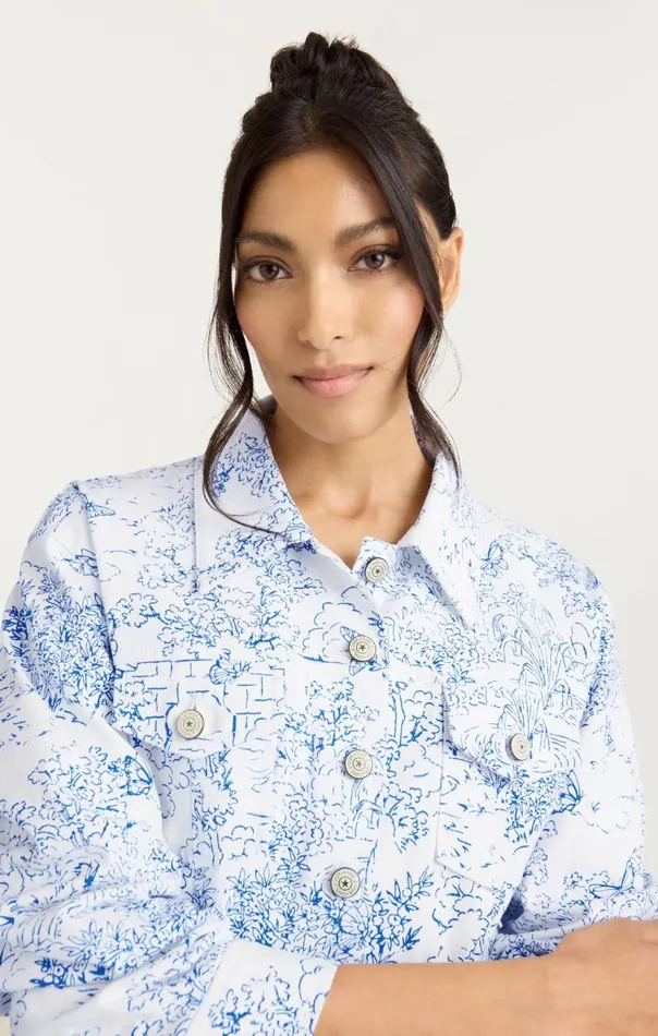 Cinq Sept Garden Toile Scrunched Canyon Jacket Whiteblue Women Jackets