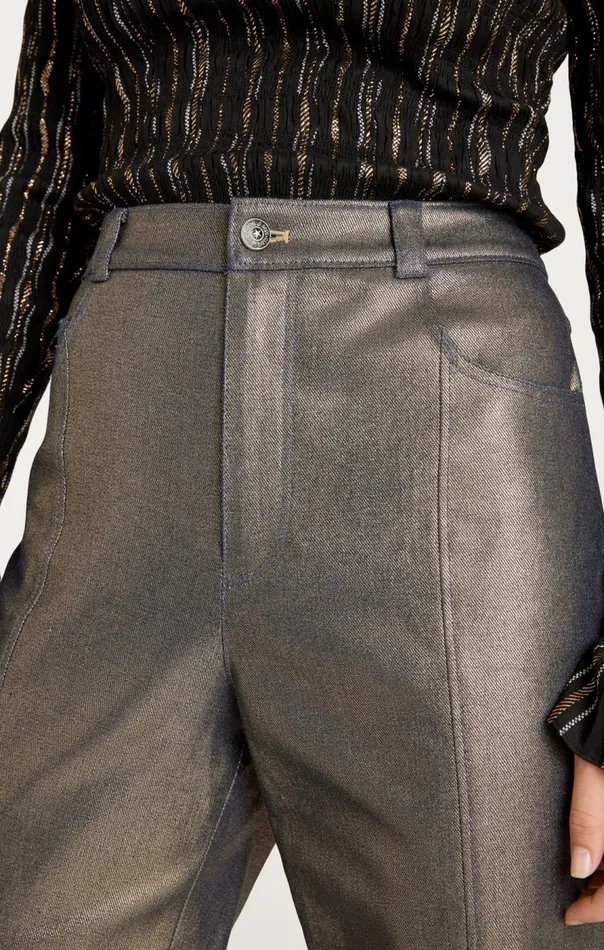 Cinq Sept Gold Coated Francine Pant Gold Women Pants