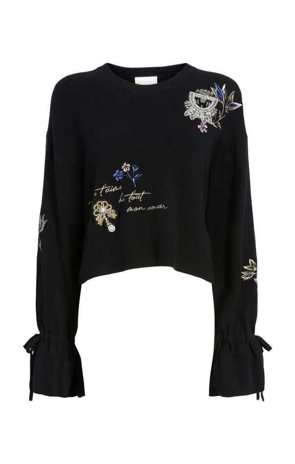 Cinq Sept Heritage Patch Tasha Pullover Blackmulti Women Sweaters and Knits