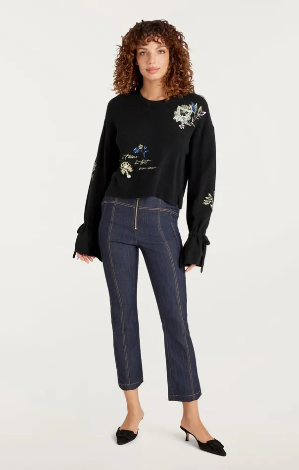 Cinq Sept Heritage Patch Tasha Pullover Blackmulti Women Sweaters and Knits