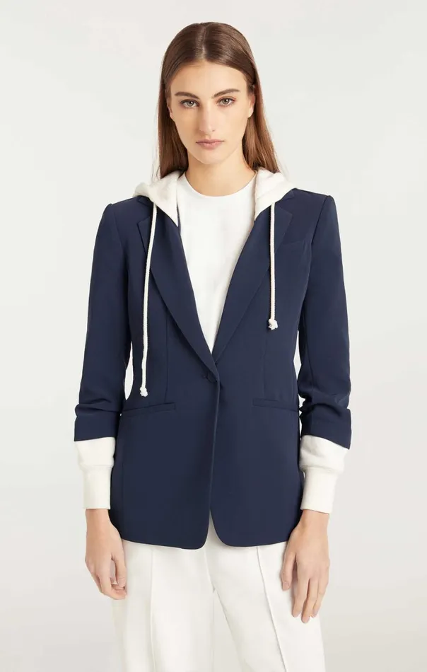 Cinq Sept Hooded Khloe Blazer Navyivory Women Jackets