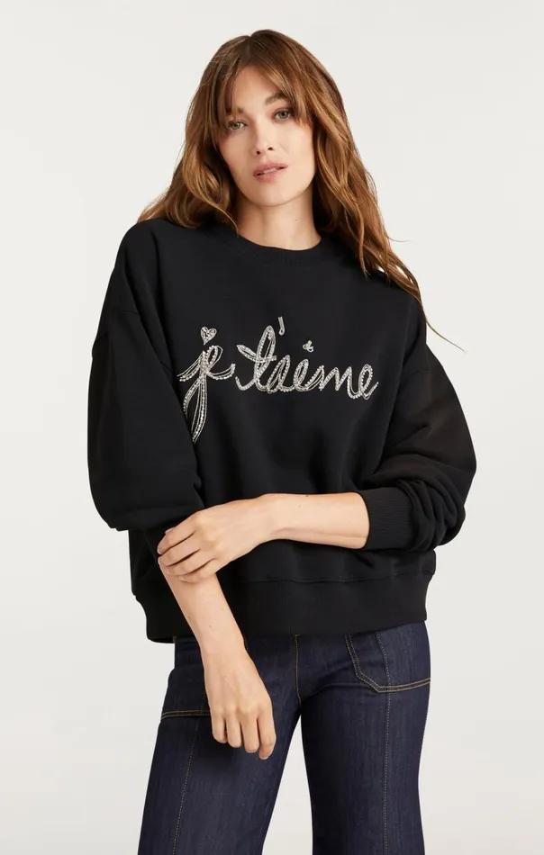 Cinq Sept Je T039aime Chain Brandy Pullover Black Women Sweaters and Knits