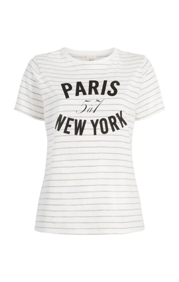 Cinq Sept Melange Stripe Paris New York Tee Ivoryheathergrey Women Tees