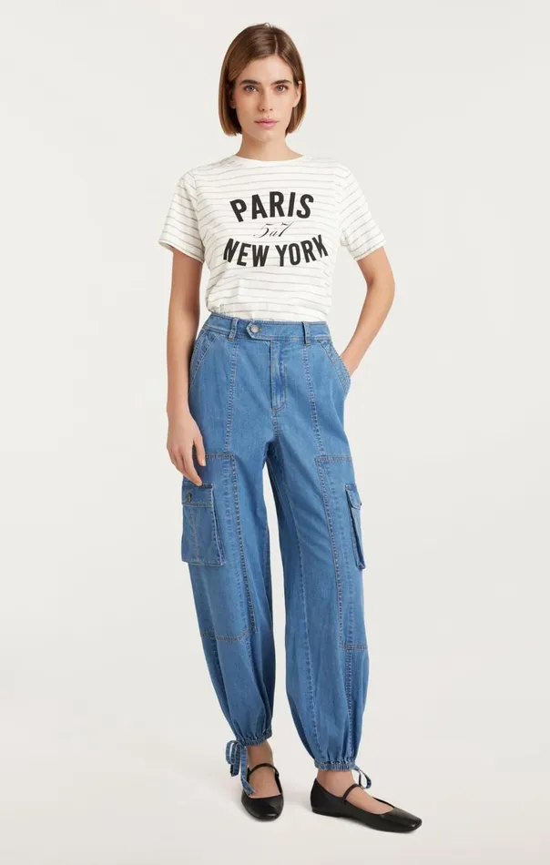 Cinq Sept Melange Stripe Paris New York Tee Ivoryheathergrey Women Tees