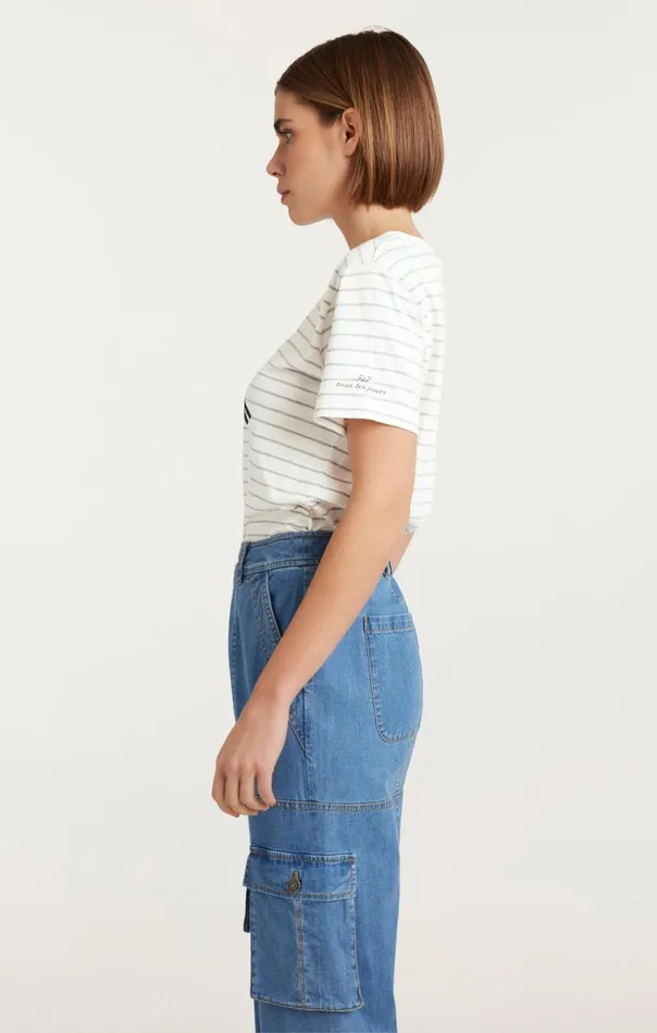 Cinq Sept Melange Stripe Paris New York Tee Ivoryheathergrey Women Tees