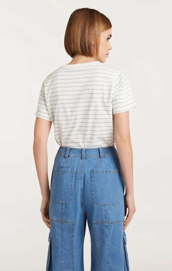 Cinq Sept Melange Stripe Paris New York Tee Ivoryheathergrey Women Tees