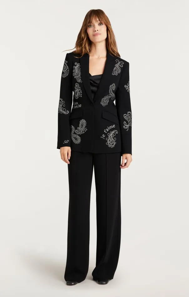 Cinq Sept Mini Paisley Embellished Cheyenne Blazer Black Women Blazers