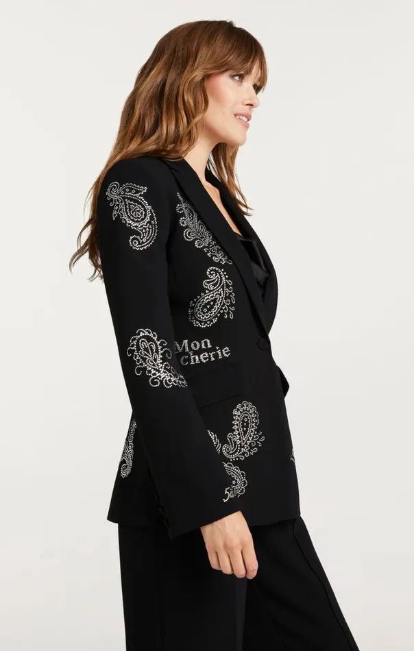 Cinq Sept Mini Paisley Embellished Cheyenne Blazer Black Women Blazers