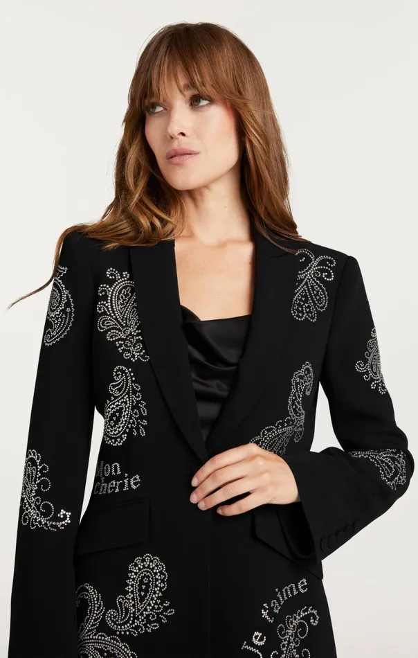 Cinq Sept Mini Paisley Embellished Cheyenne Blazer Black Women Blazers