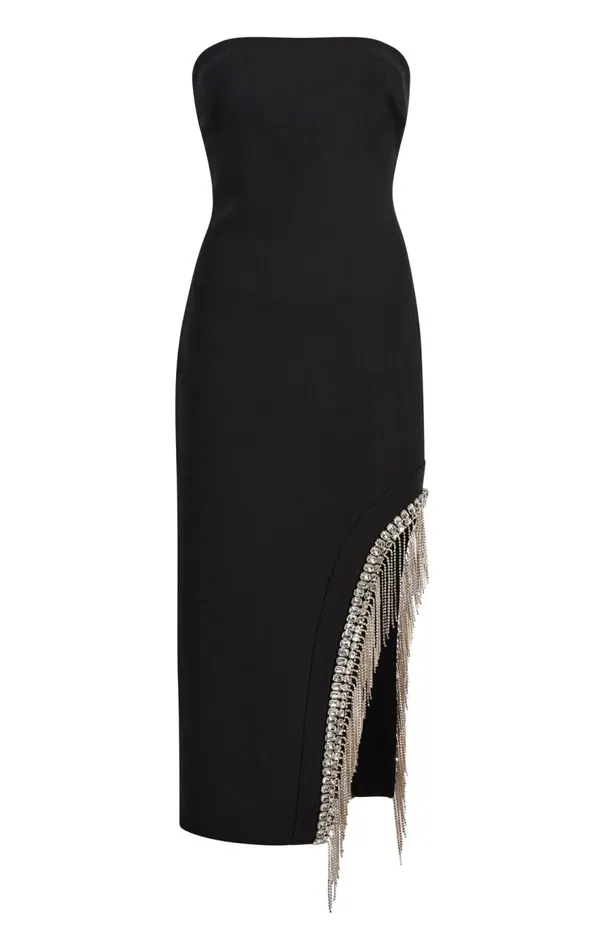 Cinq Sept Rhinestone Fringe Sammy Dress Black Women Midi
