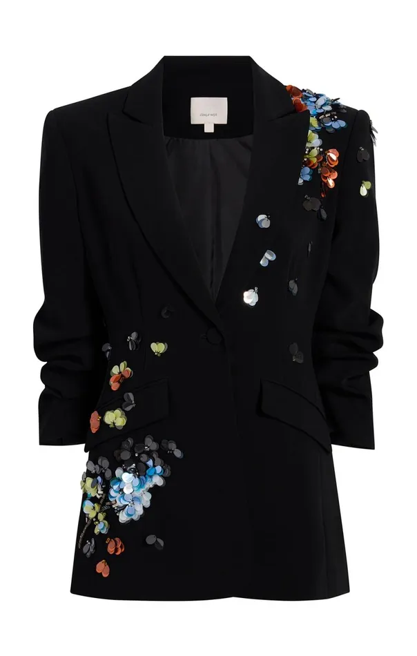 Cinq Sept Sequin Flower Scrunched Cheyenne Blazer Blackmulti Women Jackets