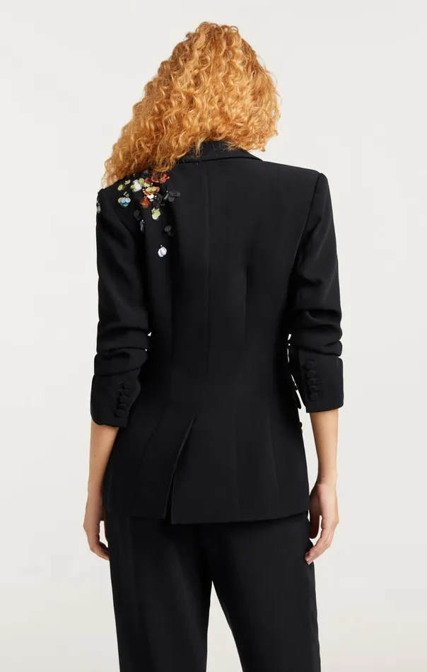 Cinq Sept Sequin Flower Scrunched Cheyenne Blazer Blackmulti Women Jackets