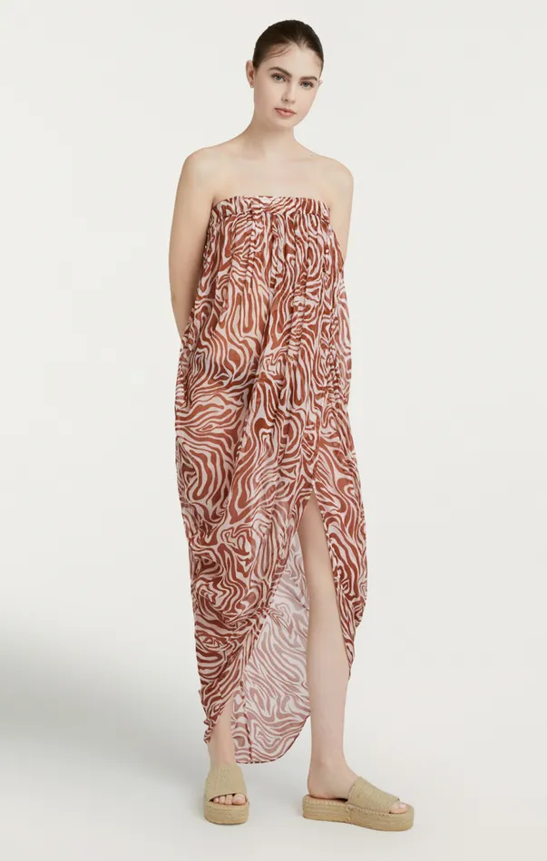 Cinq Sept Woodblock Zebra Libbie Coverup Sequoiaivory Women Midi