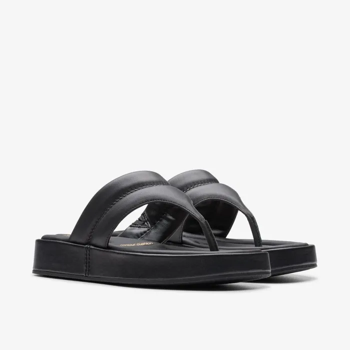 Clarks Flat Sandals Alda Walk Black Leather 8211 Women
