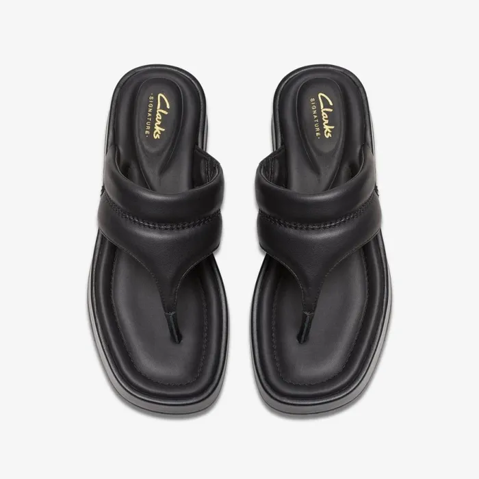 Clarks Flat Sandals Alda Walk Black Leather 8211 Women
