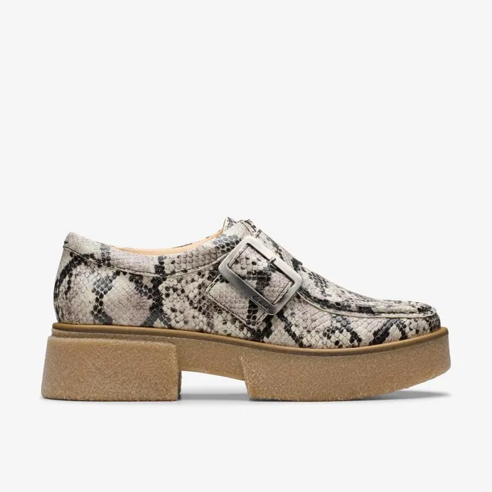 Clarks Flat Shoes Linoso Monk Grey Snake Leather 8211 Women