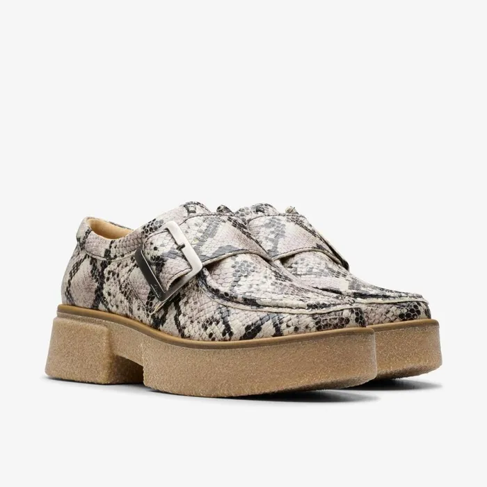 Clarks Flat Shoes Linoso Monk Grey Snake Leather 8211 Women