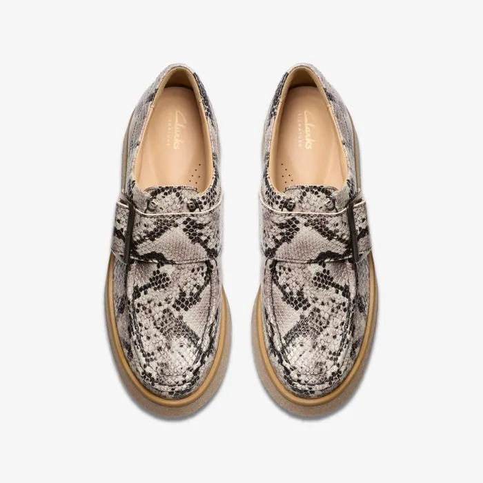 Clarks Flat Shoes Linoso Monk Grey Snake Leather 8211 Women