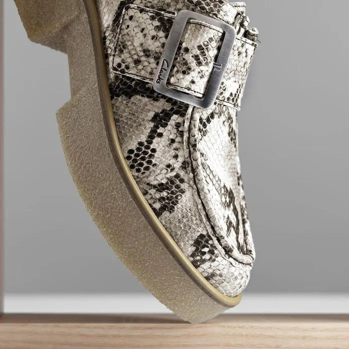 Clarks Flat Shoes Linoso Monk Grey Snake Leather 8211 Women