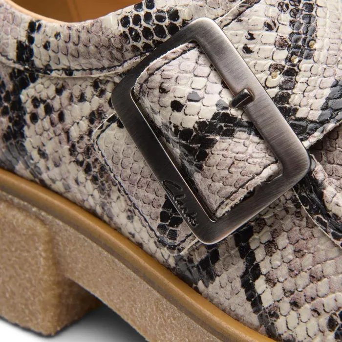 Clarks Flat Shoes Linoso Monk Grey Snake Leather 8211 Women