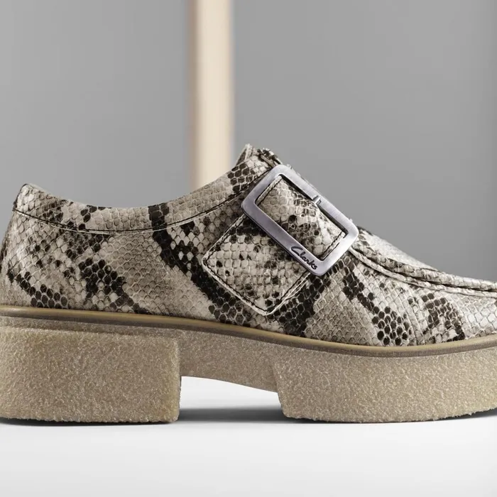 Clarks Flat Shoes Linoso Monk Grey Snake Leather 8211 Women