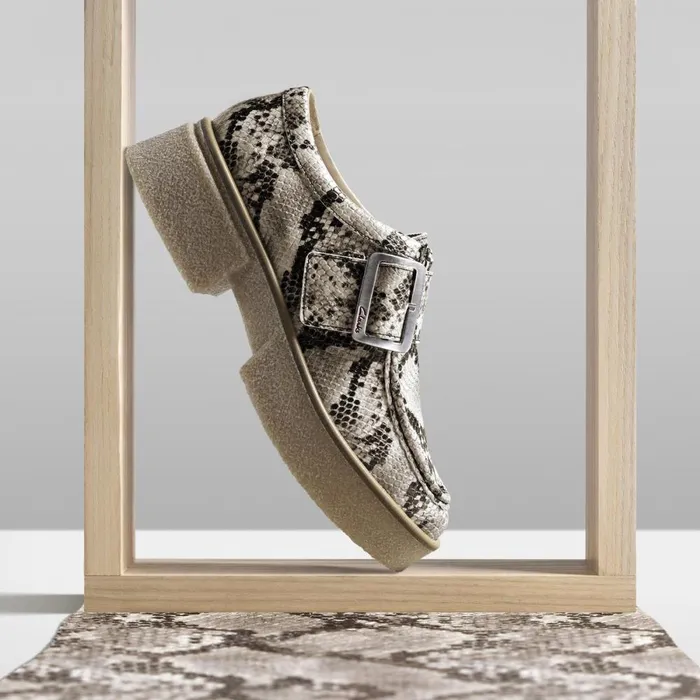 Clarks Flat Shoes Linoso Monk Grey Snake Leather 8211 Women