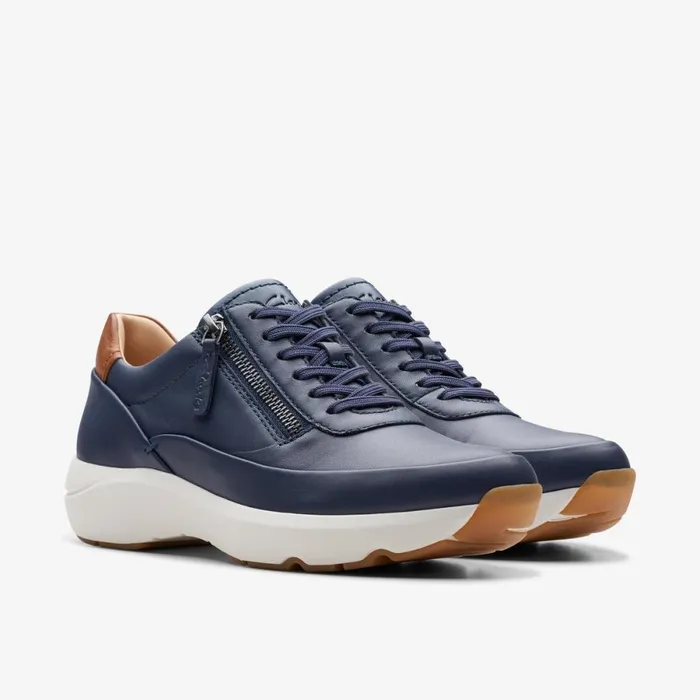 Clarks Flat Shoes Tivoli Zip Navy Leather 8211 Women