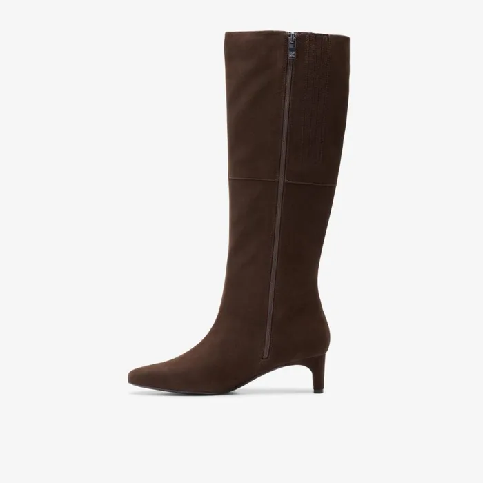 Clarks Knee High Boots Edina Tall Dark Brown Suede 8211 Women