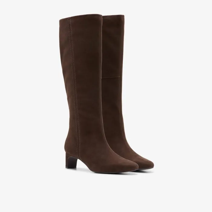 Clarks Knee High Boots Edina Tall Dark Brown Suede 8211 Women