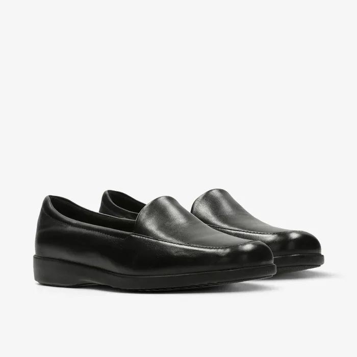 Clarks Wide Fit Shoes Georgia Loafer Black Leather 8211 Women