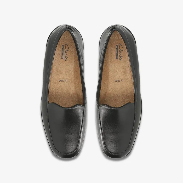Clarks Wide Fit Shoes Georgia Loafer Black Leather 8211 Women