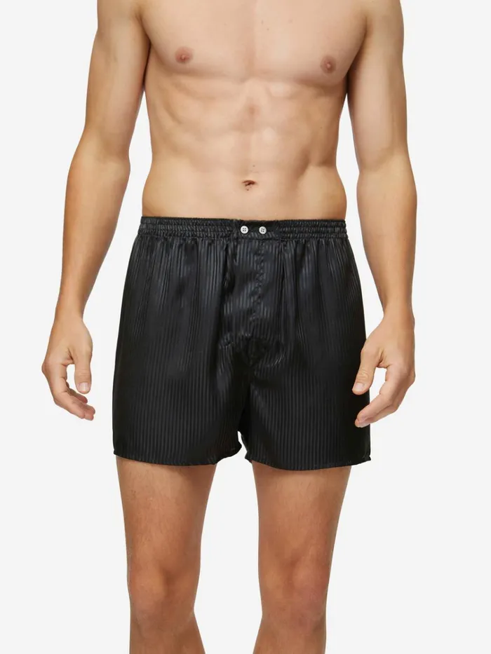 Classic Fit Boxer Shorts Men Derek Rose Classic Fit Boxers Woburn Silk Satin Black
