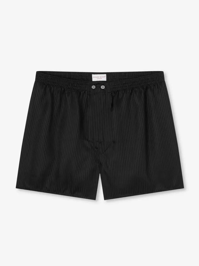 Classic Fit Boxer Shorts Men Derek Rose Classic Fit Boxers Woburn Silk Satin Black