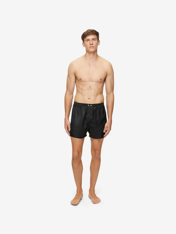 Classic Fit Boxer Shorts Men Derek Rose Classic Fit Boxers Woburn Silk Satin Black