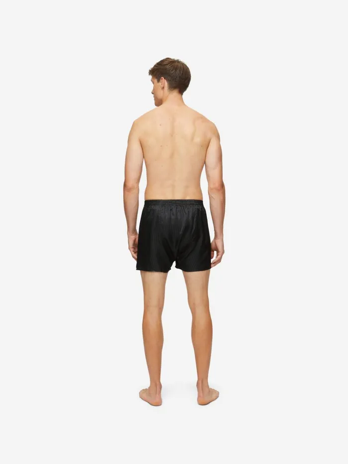 Classic Fit Boxer Shorts Men Derek Rose Classic Fit Boxers Woburn Silk Satin Black