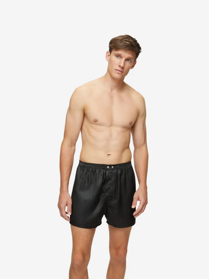 Classic Fit Boxer Shorts Men Derek Rose Classic Fit Boxers Woburn Silk Satin Black