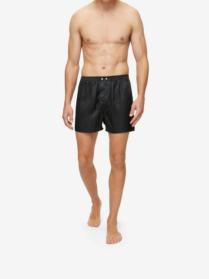 Classic Fit Boxer Shorts Men Derek Rose Classic Fit Boxers Woburn Silk Satin Black