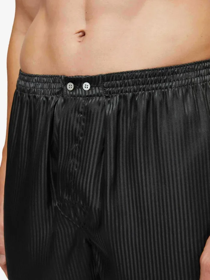 Classic Fit Boxer Shorts Men Derek Rose Classic Fit Boxers Woburn Silk Satin Black