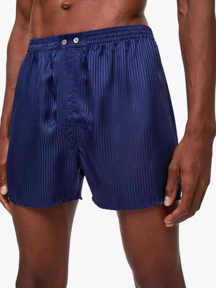 Classic Fit Boxer Shorts Men Derek Rose Classic Fit Boxers Woburn Silk Satin Navy
