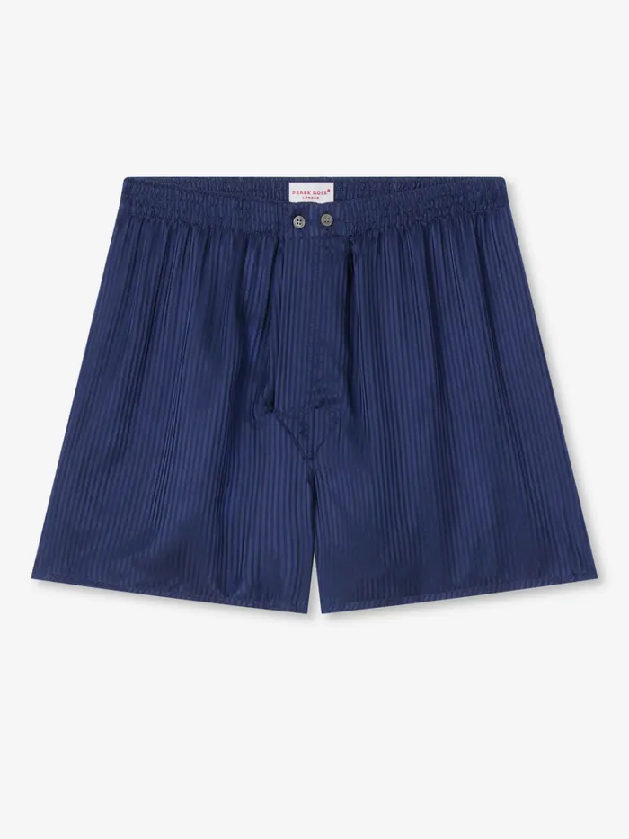 Classic Fit Boxer Shorts Men Derek Rose Classic Fit Boxers Woburn Silk Satin Navy
