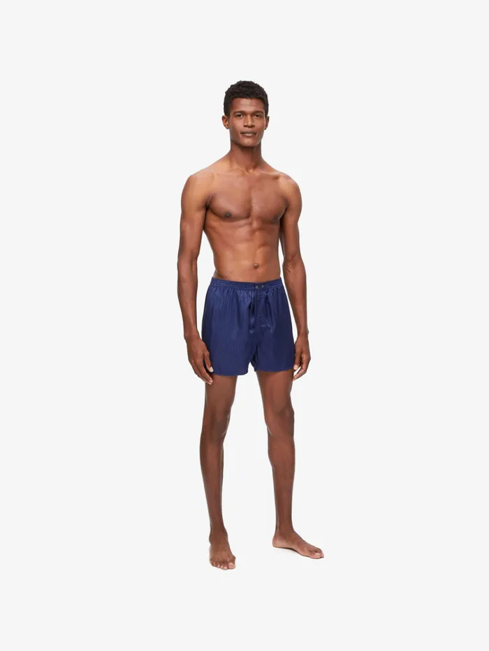 Classic Fit Boxer Shorts Men Derek Rose Classic Fit Boxers Woburn Silk Satin Navy