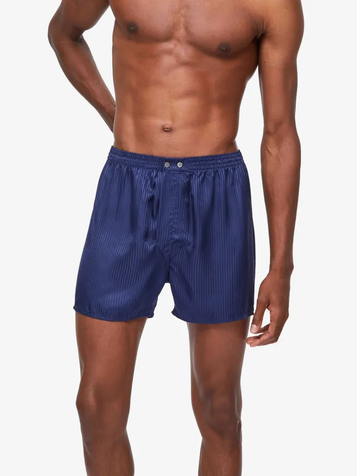 Classic Fit Boxer Shorts Men Derek Rose Classic Fit Boxers Woburn Silk Satin Navy